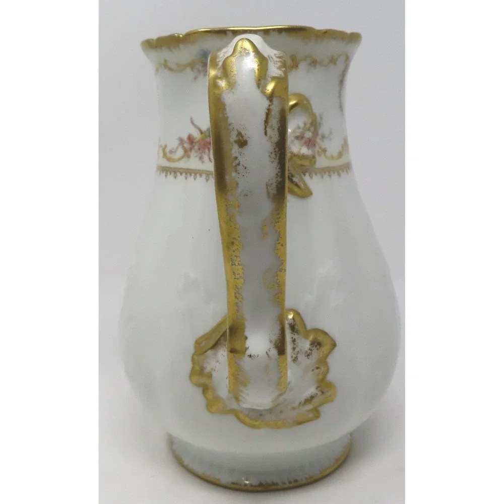 Antique Haviland Limoges France Porcelain‎ Cream Pitcher Gold Gilt Floral